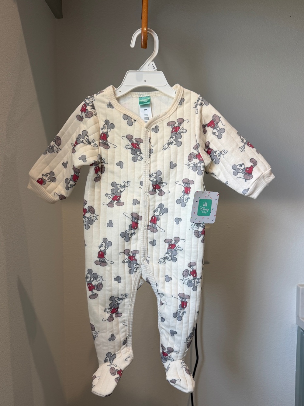NWT, Disney Baby Quilted Mickey Mouse Footed One-Piece, 6/9 months
